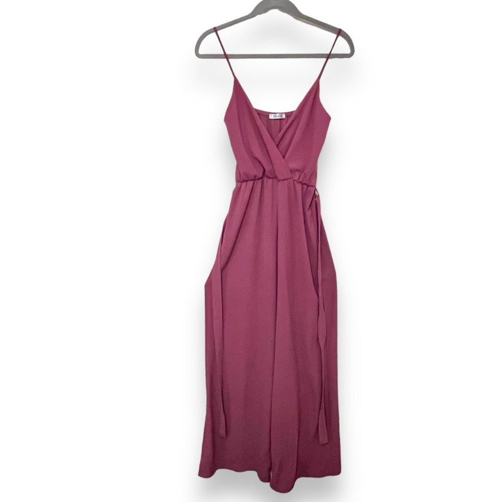 Strappy mauve faux wrap jumpsuit